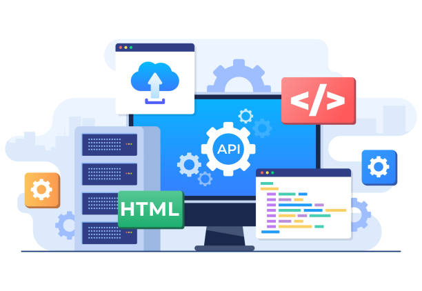 application programming interface concept, api provides the interface for communication between applications, software development tool, internet and networking, simplifying application integration - 軟件系統(tǒng) 幅插畫檔、美工圖案、卡通及圖標